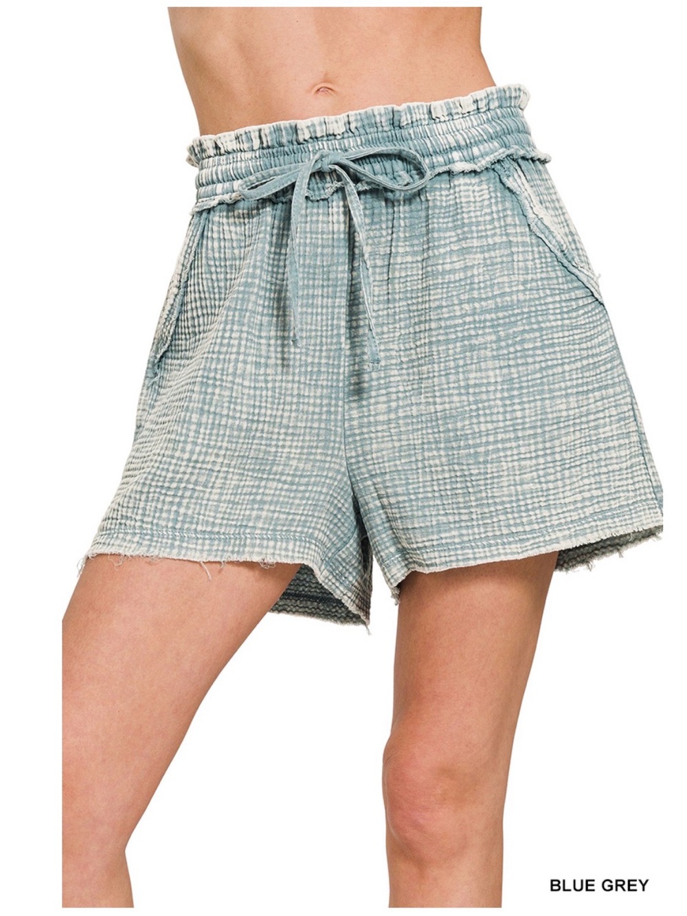 Zenana Outfitters Blue Gray  Smocked Waist Women’s Shorts